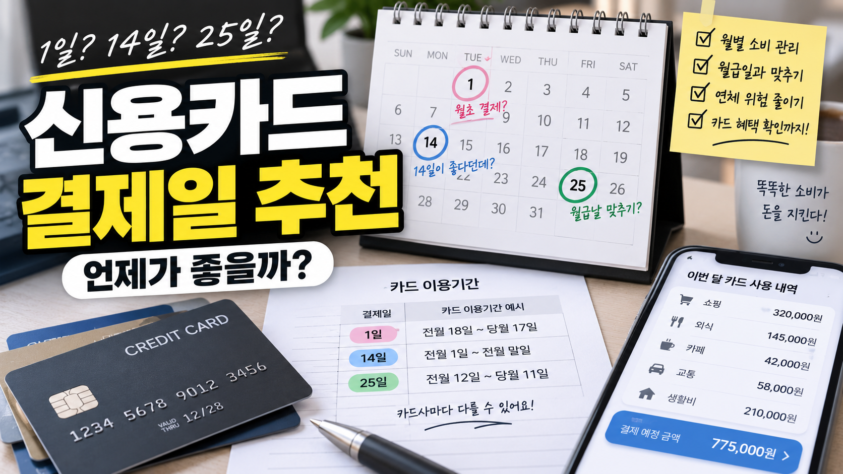 신용카드 결제일 추천 1일 14일 25일 결제일별 이용기간 비교