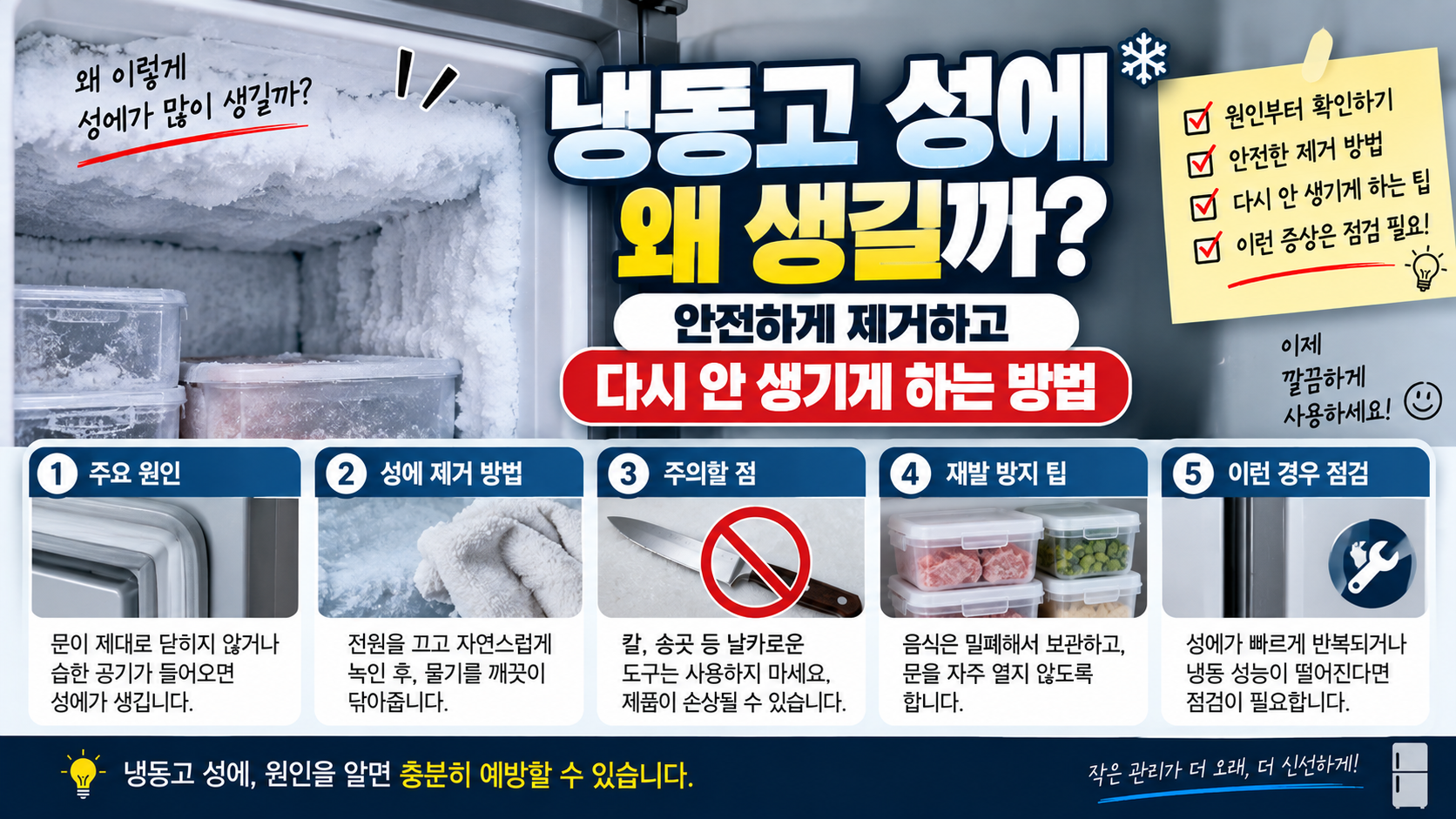 냉동고 성에 원인 안전한 제거 방법 도어 패킹 점검 및 재발 방지