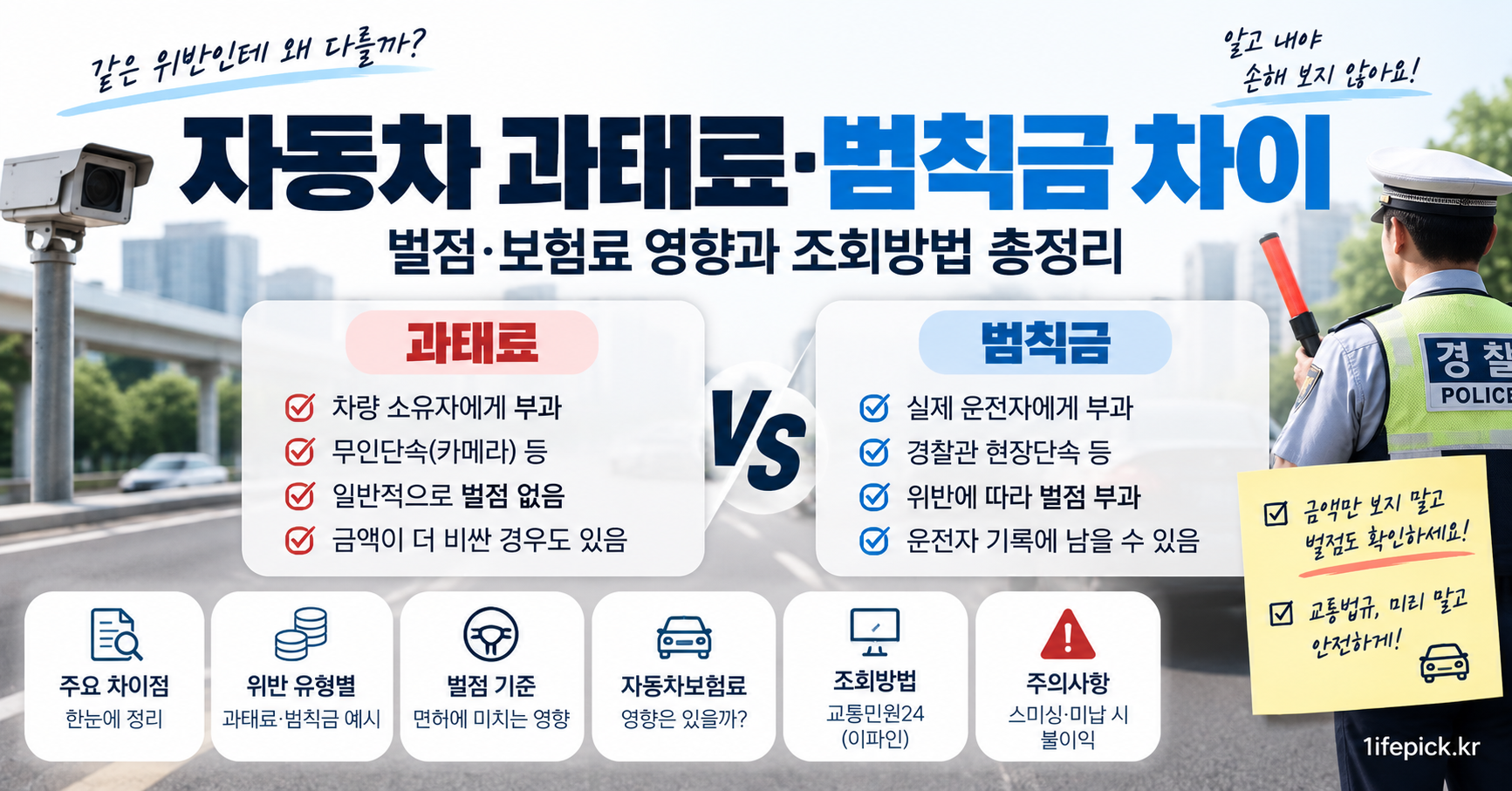 자동차 과태료 범칙금 차이 벌점 보험료 영향 조회방법