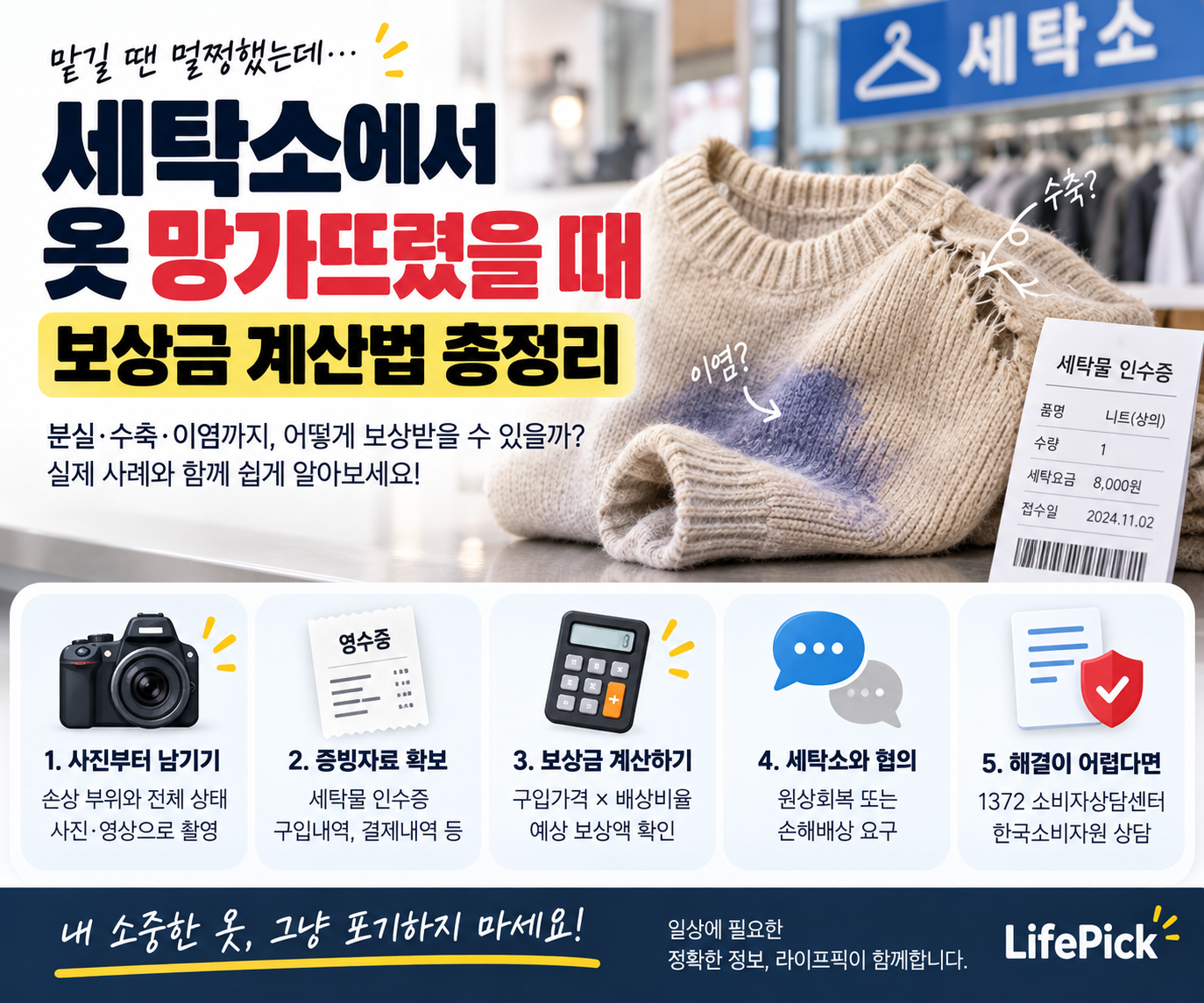 세탁소 옷 손상 분실 수축 이염 보상금 계산방법